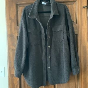 Missky xl women’s gray shirt jacket button front with pockets